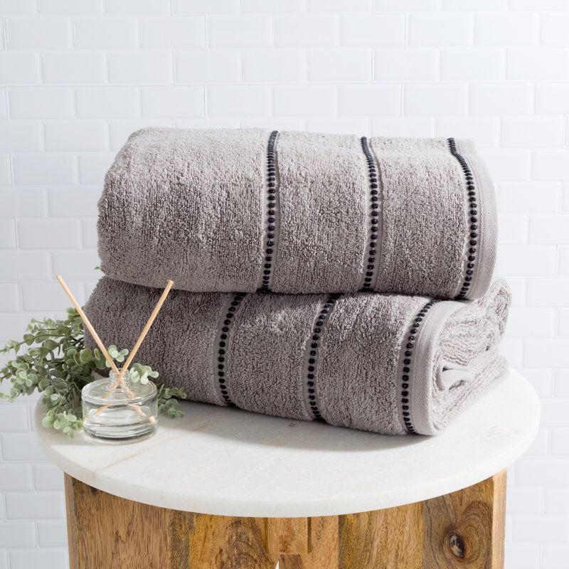 Braswell 2-Piece Luxury Cotton Towel Set - Quick Drying 100% Zero Twist Cotton Bath Towels, Silver