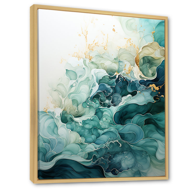 Jaici sarcelle or minimalisme sérénité en mouvement - décoration murale minimalisme, H 32 po x l 24 po x P 1 po