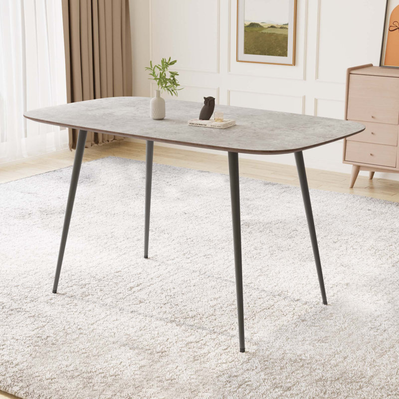 Rectangular Dining Table with Steel Base, 76cm H x 120cm W x 70cm D, Grey, Grey