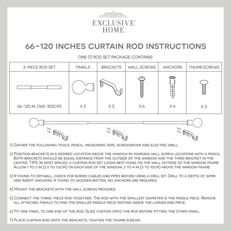 Ensemble de tringle à rideau et de faîteau pour fenêtre 1 po Exclusive Home Twist, réglable, Blanc cassé,  66'' - 120''