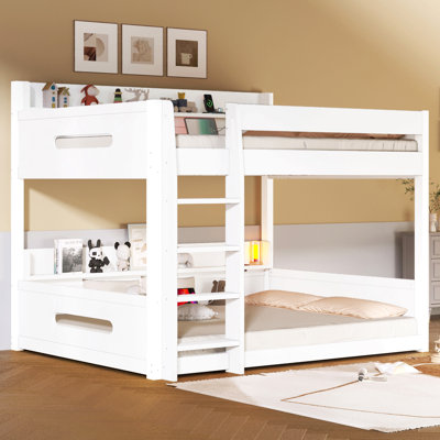 Queen Over Queen Bunk Bed With Storage Shelves And Usb Ports