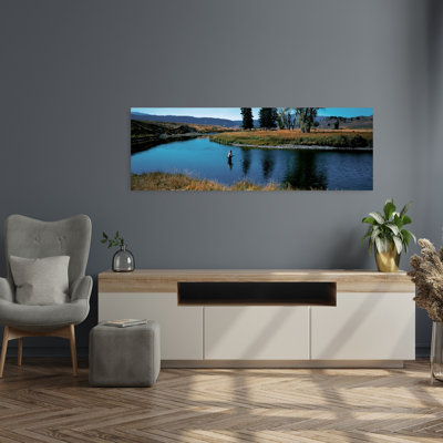 «Trout Fisherman», parc national de Yellowstone, ruisseau paisible, paisible, mouche contemporaine, paysage, art mural
