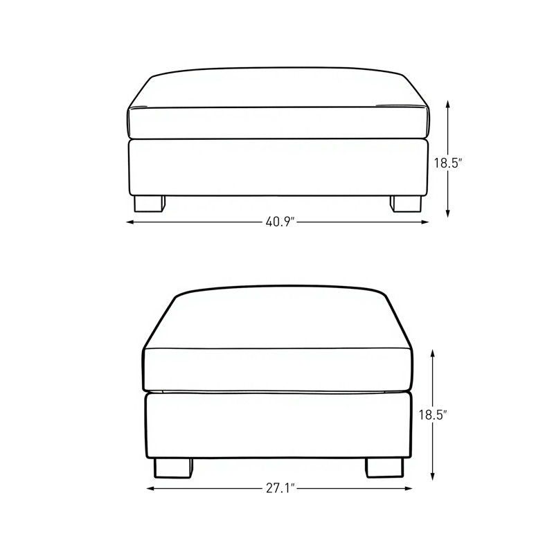 Upholstered Camel Chenille Rectangle Ottoman, Modular Part For Sectional Sofa, Camel