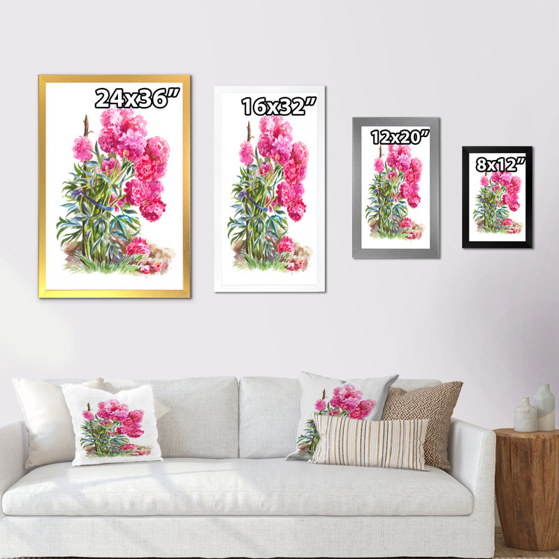 Pivoines roses en fleurs - Décoration murale traditionnelle sur toile, Cadre photo noir, H 20 po x l 12 po x P 1 po
