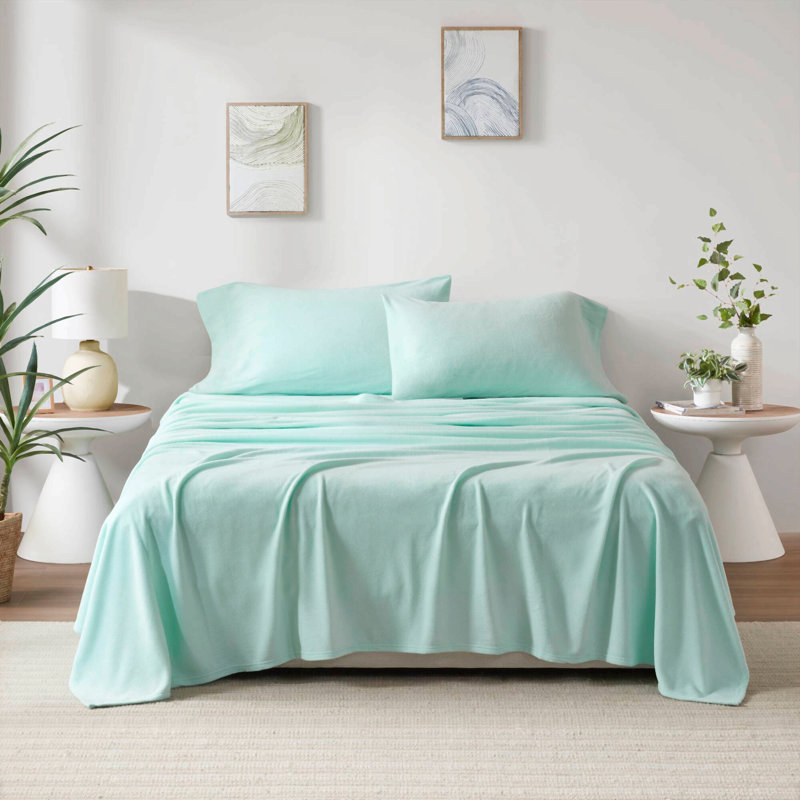Ensemble de draps imprimés en polyester 3 pièces Aqua Twin, Twin Sheet Set with 1 Pillowcase