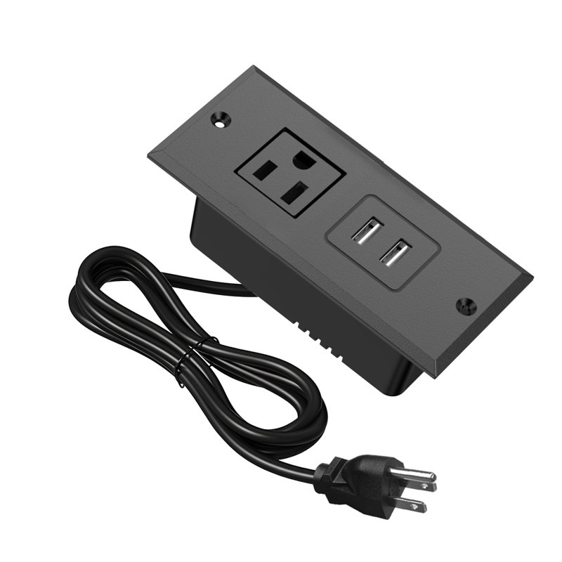 Small Recessed Power Strip Plug Extension Cord Hidden Charging Station With Inset Usb Electrical Outlet Extender Flush Mount Surge Protector For Desk Furniture Nightstand Under Desk (black)