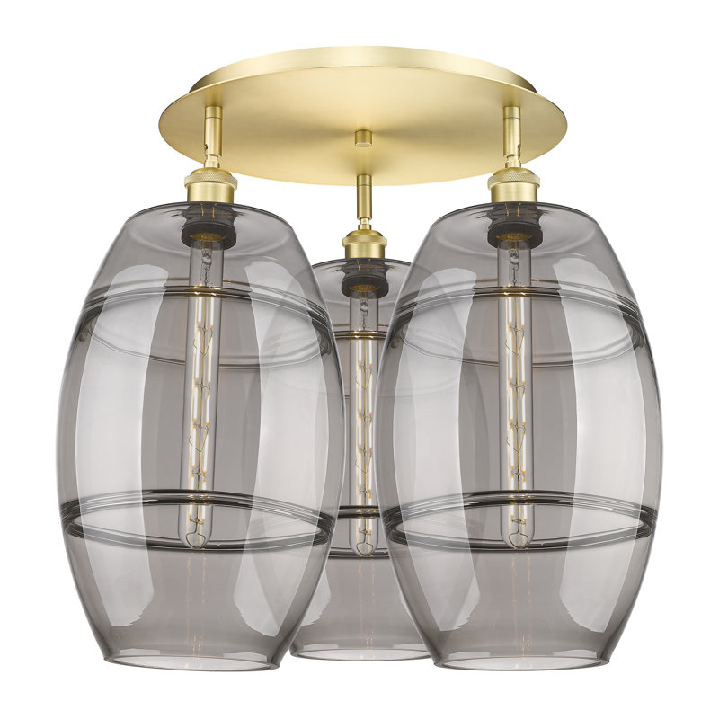 Plafonnier encastré Dundrod, Or satiné, H 19,5 po x l 21,75 po x P 21,75 po, Gris fumée clair