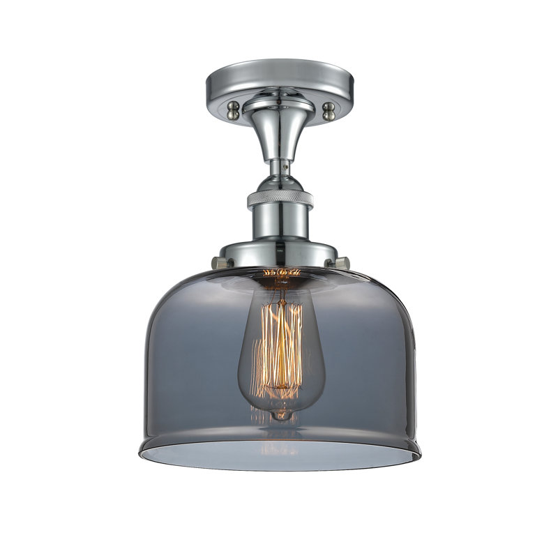 Plafonnier semi-encastré 1 lumière 8 po, Ampoule non incluse, Chrome poli, Fumée plaquée