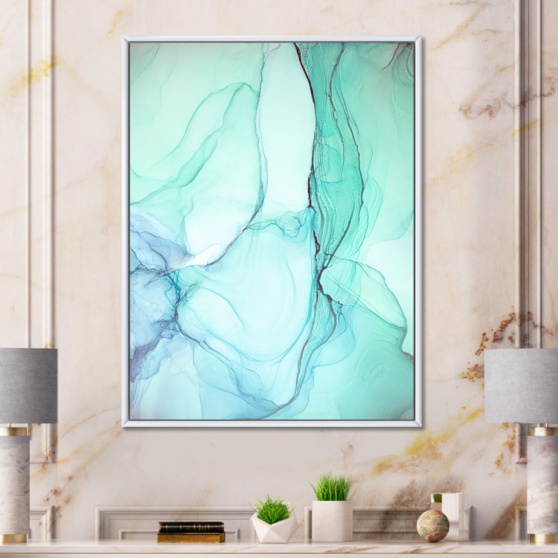 «Turquoise and Green Marble Waves II», œuvre d'art moderne sur toile, H 20 po x l 12 po x P 1 po
