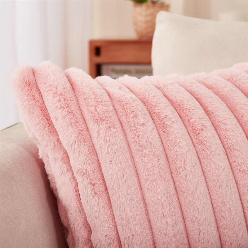 Deconov Decorative Faux Rabbit Fur Flannel Square Throw Pillow Covers, Pink, 18" x 18", Pillow Cover Only - No Insert