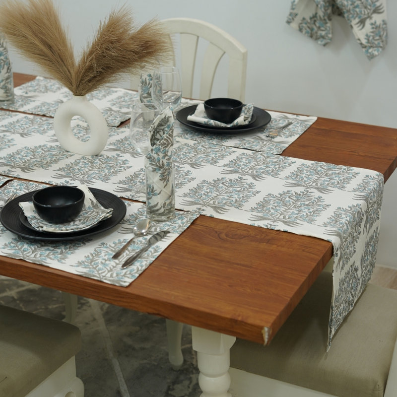 Red Barrel Studio® 16X106 Boho table runner, Handcrafted Runner, Vrindavan, Blue, 10" Rectangle