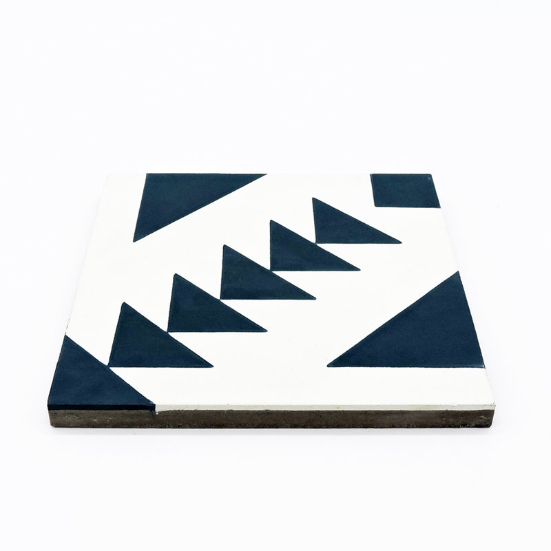 8" x 8" Cement Patterned Wall & Floor Tile, Navy Blue/White