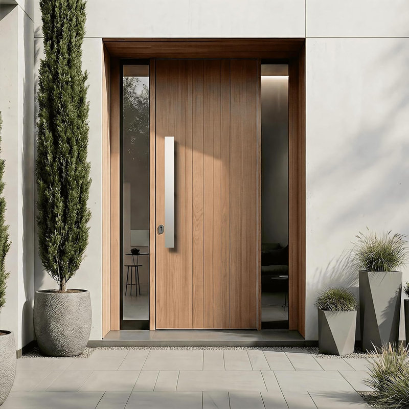 Ensemble de poignées de porte avant doubles Edge - poignées de porte d'entrée modernes, acier inoxydable 304, finition satinée brossée, connecteur boulonné, quincaillerie d'extérieur de luxe