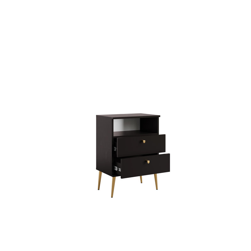 Abbegayle bedside table with a drawer, golden handles and feet, Black