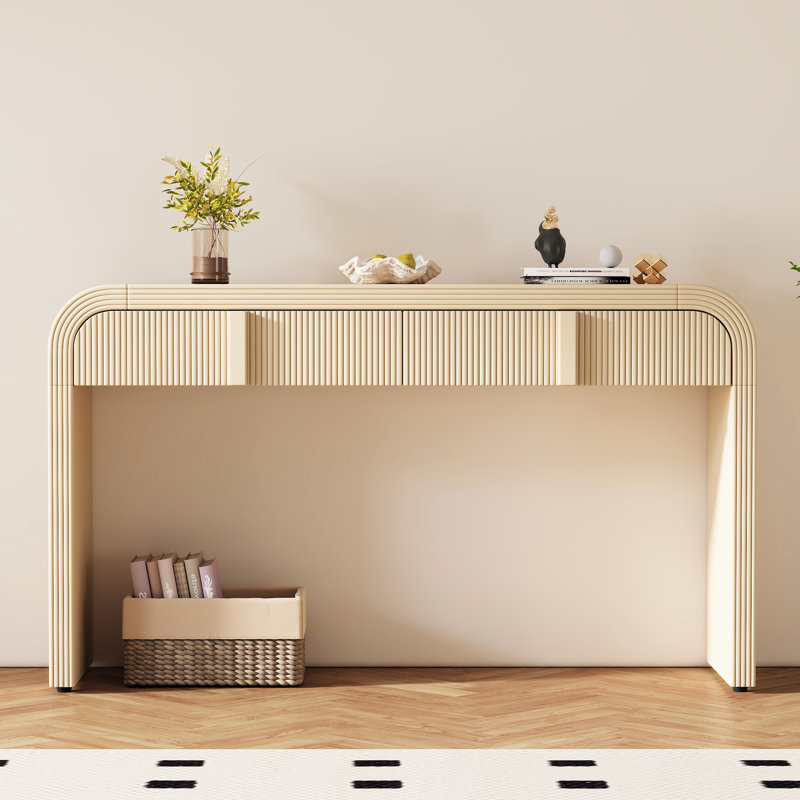 Console avec design abricot arrondi et rangement moderne à 2 tiroirs pour le salon,, Apricot Cream
