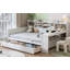 Lit de jour double en bois avec tablettes de rangement, deux tiroirs de rangement et bureau d'étude