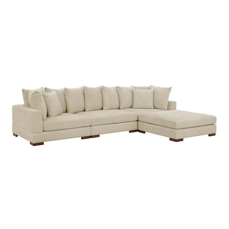 Canapé modulaire rembourré 4 pièces Aubriel, Velours côtelé crème