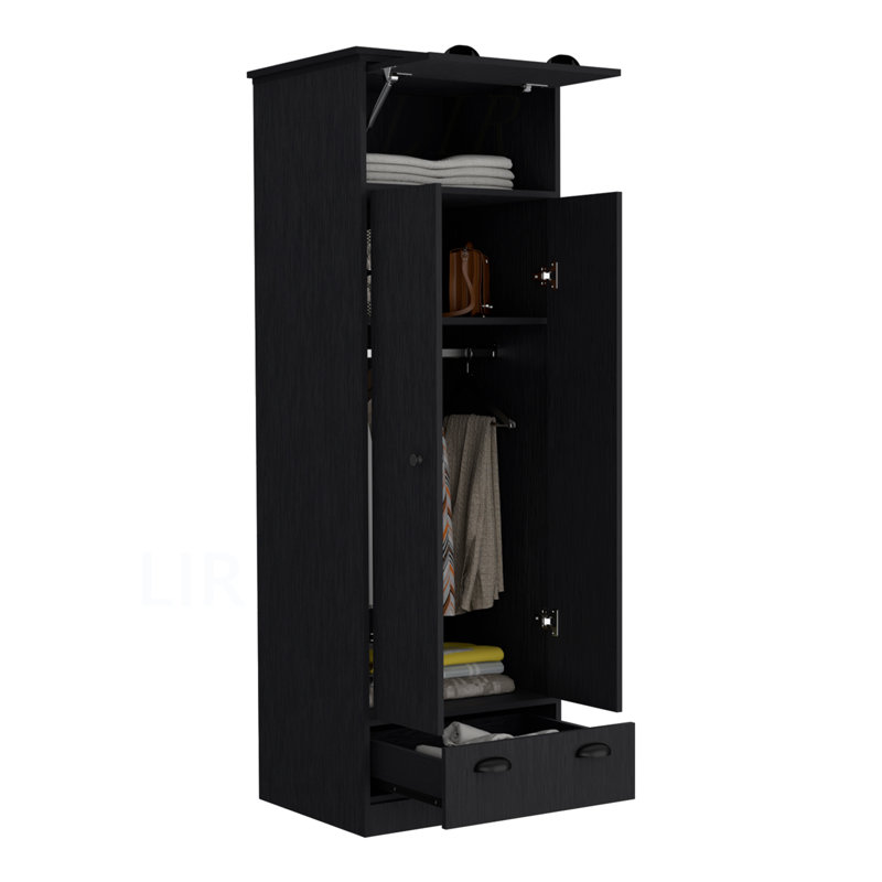 Falkland Armoire With 1 Drawer And 1 Hinged Drawer With Handles, Black