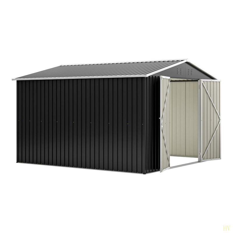 Grande remise extérieure en métal 10 pi x 10 pi - Cadre robuste et portes doubles verrouillables, remise utilitaire toutes saisons pour la cour, la pelouse, les outils et l'équipement de patio