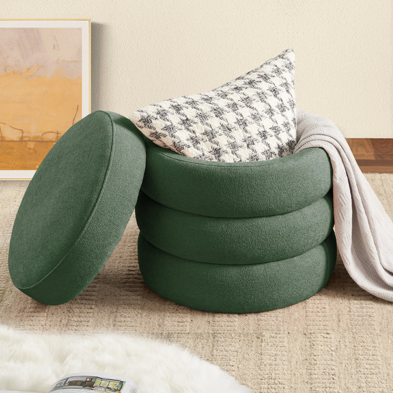 17'' Wide Boulce Round Storage Ottoman, Green