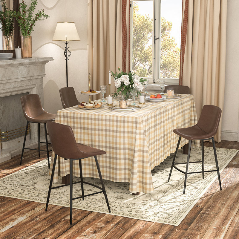 Nevaeah Upholstered Counter Stool with Metal Frame, Brown, 2
