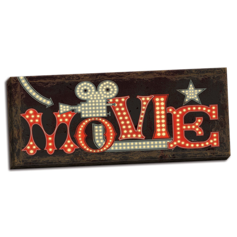 « movie lights ii », art textuel, Toile tendue, H 36 po x l 12 po x P 0,75 po
