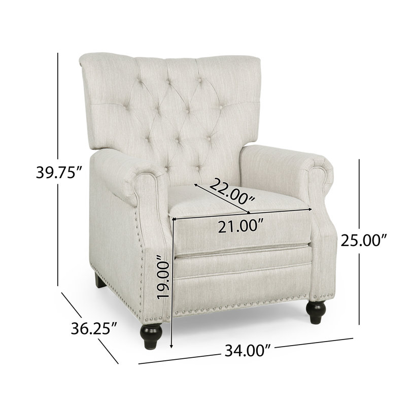 Beige Fabric Button-Tufted Push-Back Recliner with Nailhead Accents