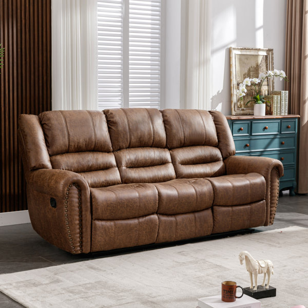 Bonzy Home 86'' Wide Classic and Oversize Top Faux Leather Reclining ...