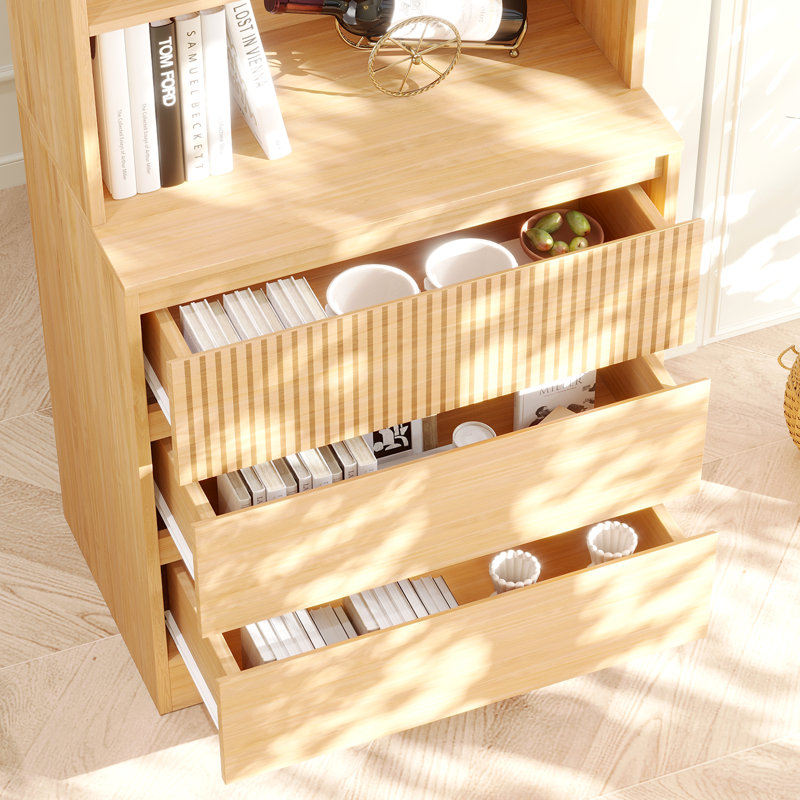 71" H X 70.9" W Bookcase Cabinet With Glass Doors & Open Shelves, 3-Tier Modern Bookshelf With Open Storage Bookcase(A+2B)