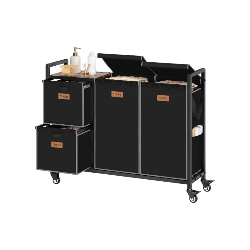Steel Laundry Cart, Black/Grey