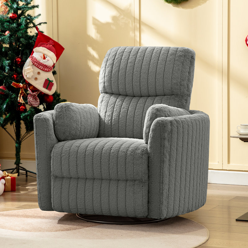  40″ Wide Power Swivel Recliner with USB Charging – Corduroy Rocking Barrel Chair, Carbon