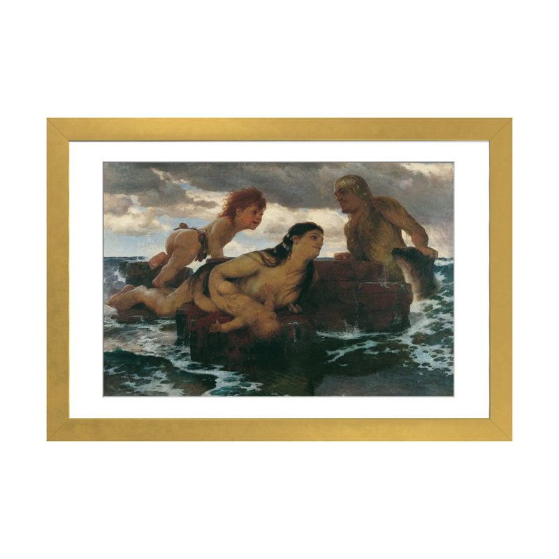 Idylle marine - ABQ80, H 16 po x l 24 po, Papier à cadre ouvert avec passe-partout, Doré