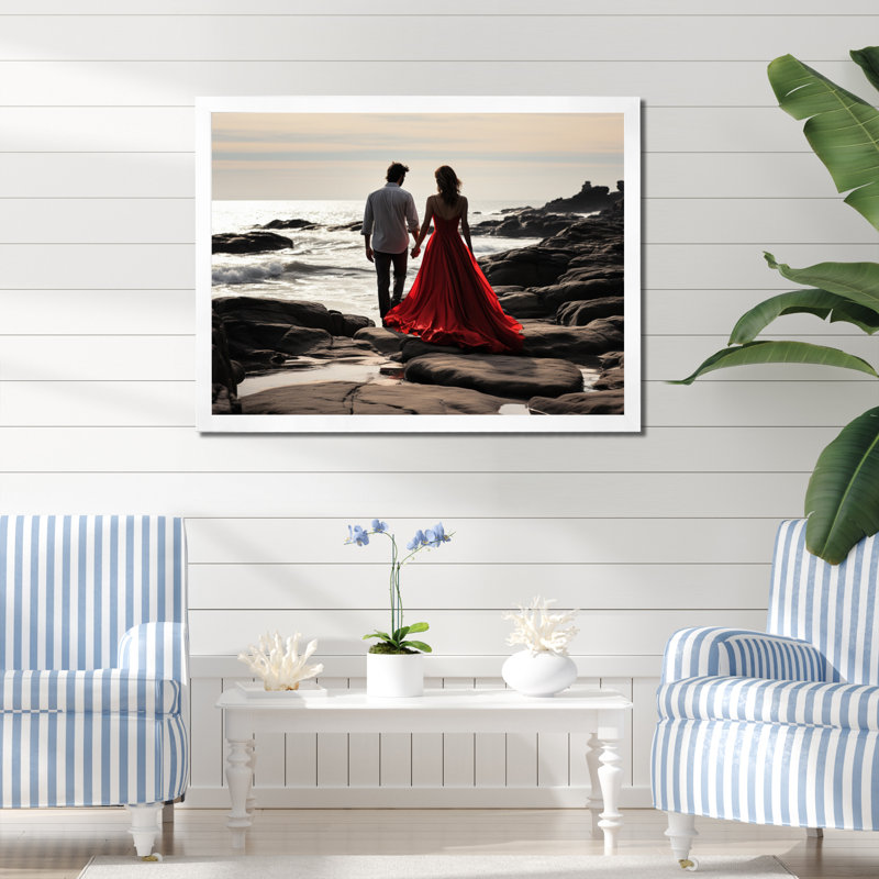 Beach Seaside Romance - Nautical & Beach Wall Art Living Room, H 34 po x l 44 po x P 1,5 po, Cadre simple blanc
