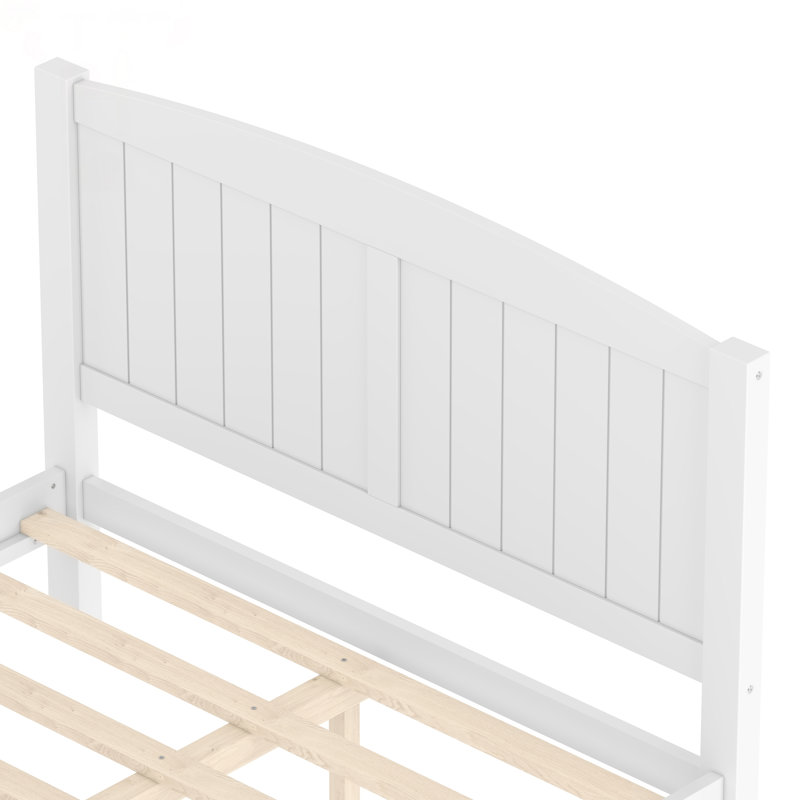 Lit plateforme double en bois massif avec lattes de soutien, structure solide, aucun sommier requis, finition blanche