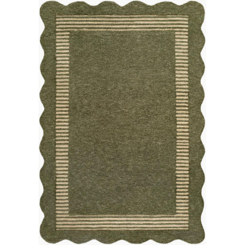 Cailean  Handmade Rug, Rectangle 8' x 10', Green/Cream
