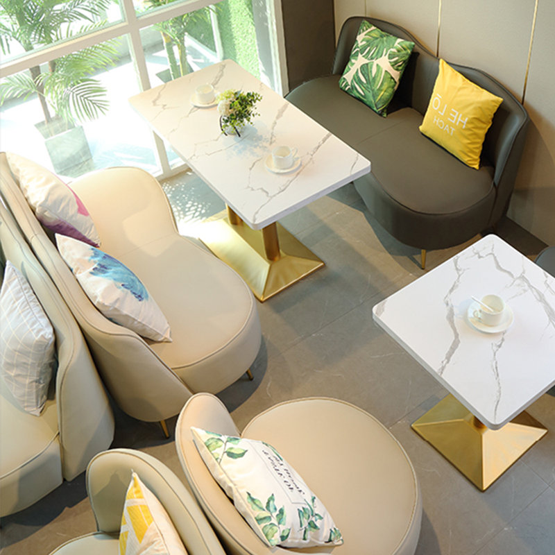 Banc rembourré en similicuir Modern Fashion Simple Milk Tea Shop, Blanc