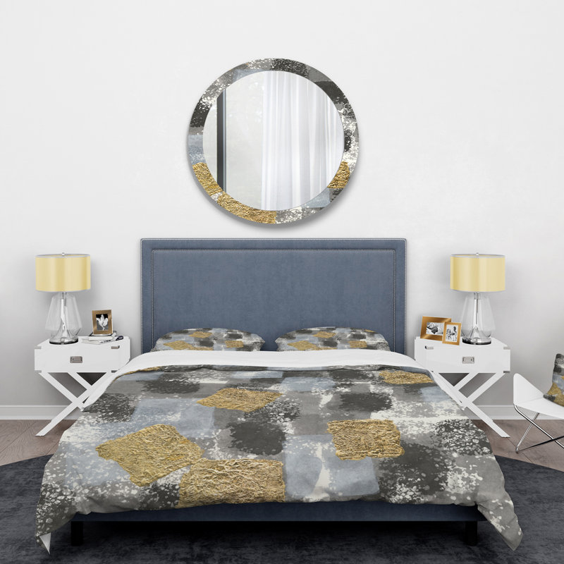 Gold Glamour Squares II - Ensemble de housse de couette moderne et transitionnel - Microfibre de polyester