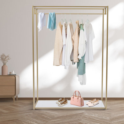 Gold Garment Rack 66lbs Load Metal Clothing Storage Shelf Heavy Duty Floor-Standing Clothes Stand for Home Retail Studio Bedroom