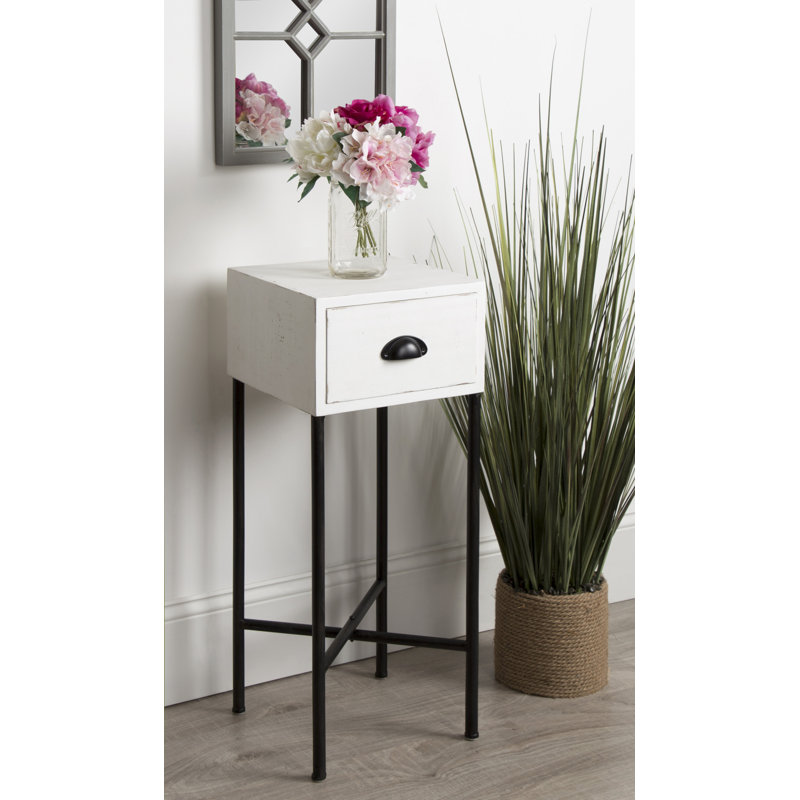Hassen Solid Wood End Table with Storage, White