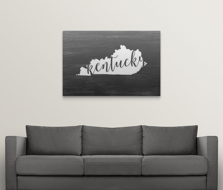 «Home State Typographie Kentucky», impression de cercle intérieur, H 20 po x l 30 po x P 1,5 po, Toile