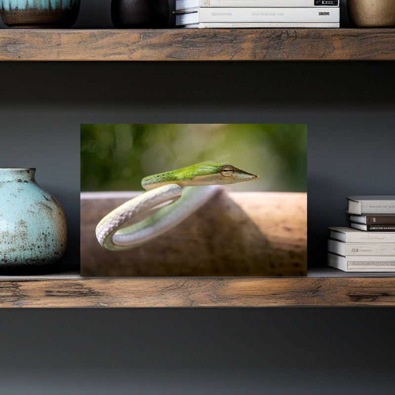 Green Vine Snake Peaceful Serene Vibrant Snake Forest Nature Wall Art Print by Fauzan Maududdin - Print