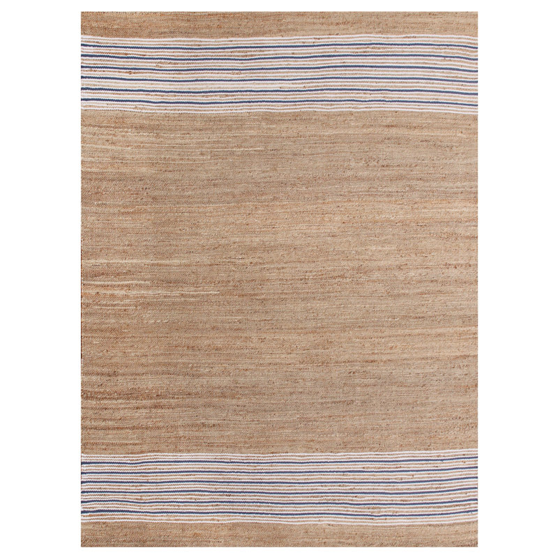 Tapis rayé en coton / jute tissé à la main Gody, Rectangle 9 pi x 12 pi