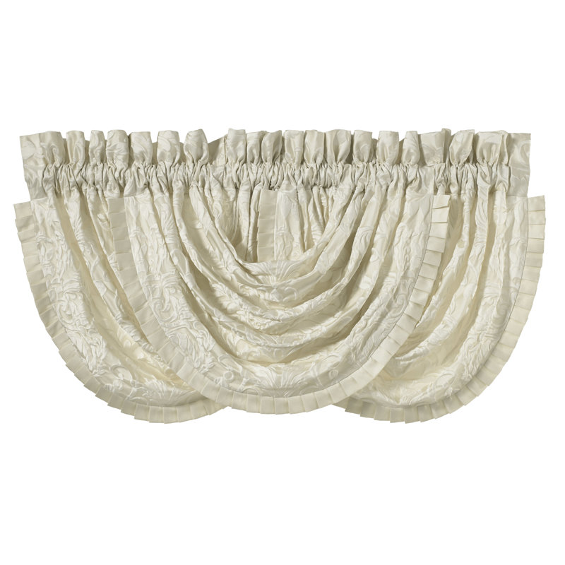 Ivory Damask Waterfall Valance with Pleated Trim