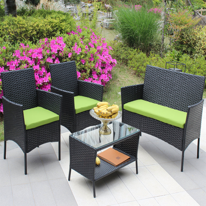 Ensemble de 4 meubles d'extérieur en rotin pour canapé, Vert