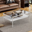 Table basse rectangulaire avec plateau en verre trempé gris et pieds blancs, table de salon moderne-134895036