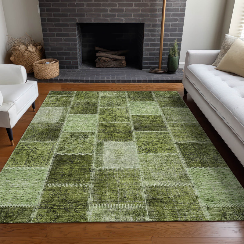 Premium Machine Washable Prisco Olive Rug, Rectangle 9' x 12'