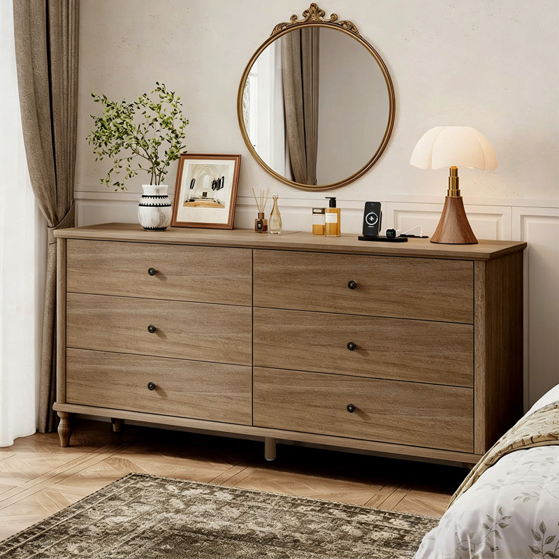Commode double 6 tiroirs en bois, Marron clair