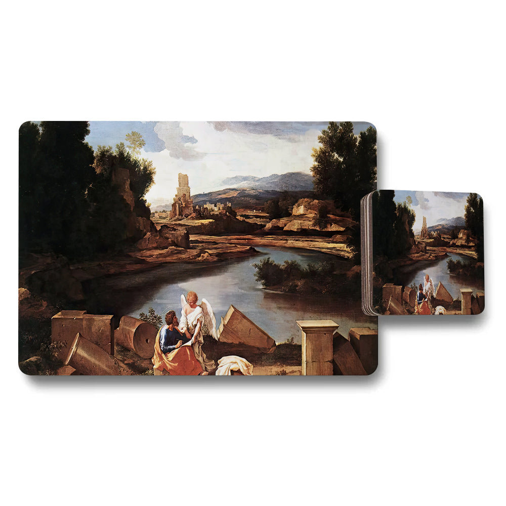 Placemat And Coaster Set With Classic Landscape Painting