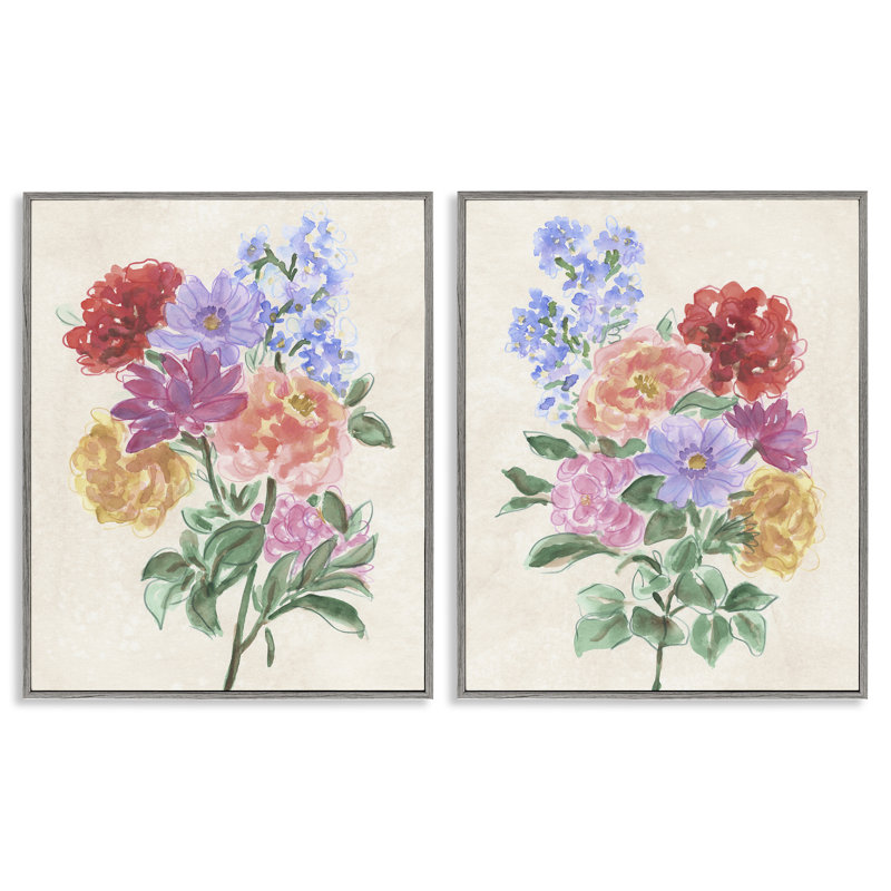 Fleurs printanières sur parchemin, ensemble de 2 giclées encadrées, design par June Erica Vess, H 14 po x l 11 po