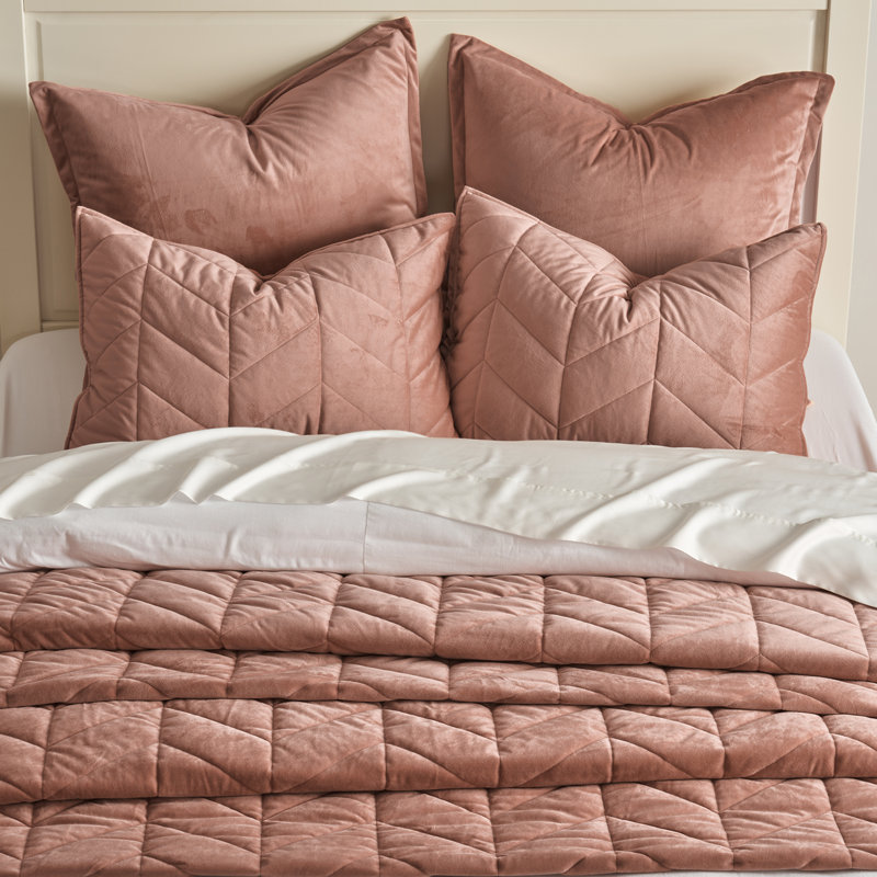 Ensemble de courtepointe en velours ultra doux, Courtepointe pour grand lit + 2 taies décoratives, Argile terre cuite